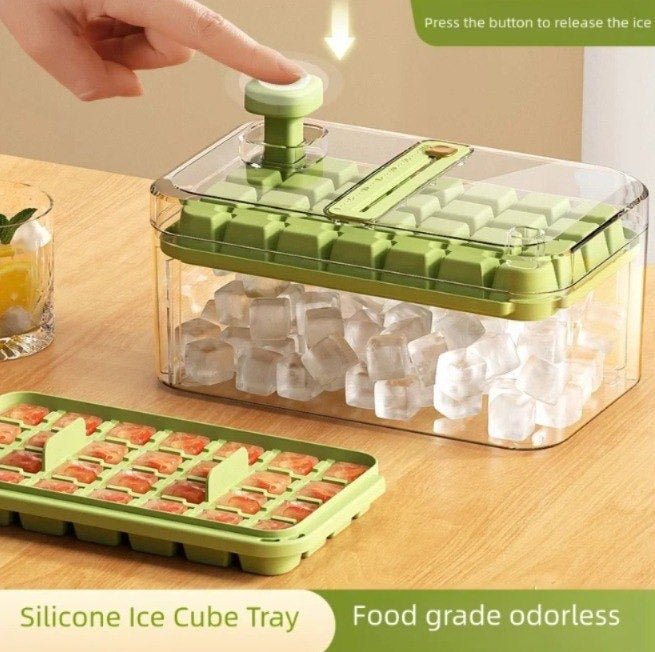Ice Cube Tray With Bin & Lid - 68 Compartments