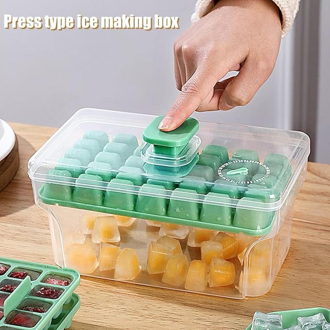 Ice Cube Tray With Bin & Lid - 68 Compartments