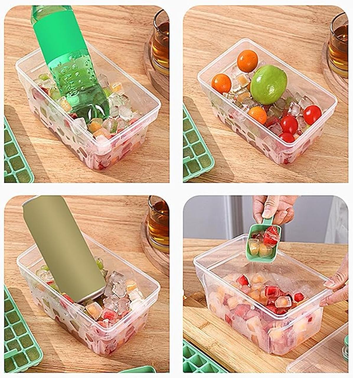 Ice Cube Tray With Bin & Lid - 68 Compartments
