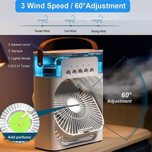 Mini Cooler for Room Cooling/Mini AC Portable/ Mini Fan Artic Cooler with 7 Colors LED Light, 1/2/3 H Timer, 3 Wind Speeds and 3 Spray Modes for Office,Home,Dorm,Travel