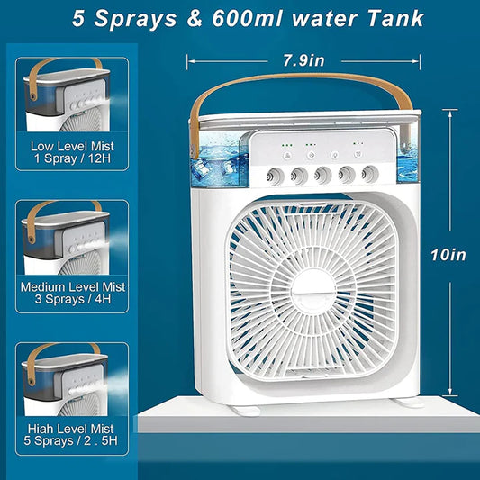 Mini Cooler for Room Cooling/Mini AC Portable/ Mini Fan Artic Cooler with 7 Colors LED Light, 1/2/3 H Timer, 3 Wind Speeds and 3 Spray Modes for Office,Home,Dorm,Travel