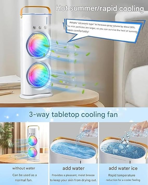 Portable Cooler - Double Ended Spray Fan, Desk Fan with Mist Spray, Travel Cooler Fan, Water Misting Fan, USB Rechargeable Mini Desktop Table Cooling Fan for