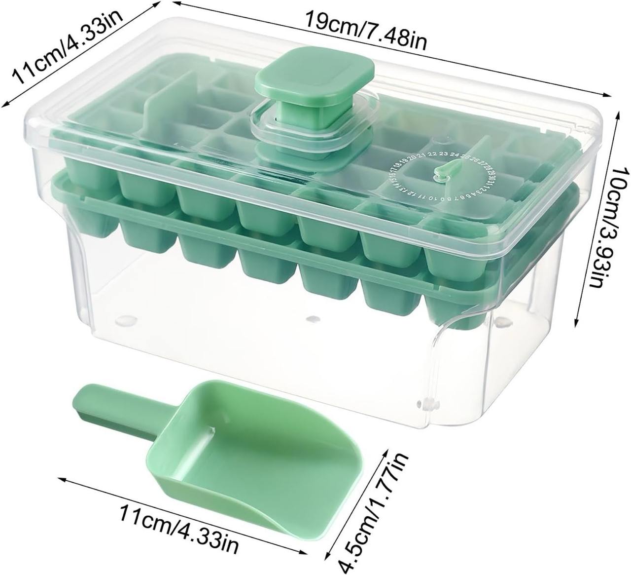 Ice Cube Tray With Bin & Lid - 68 Compartments