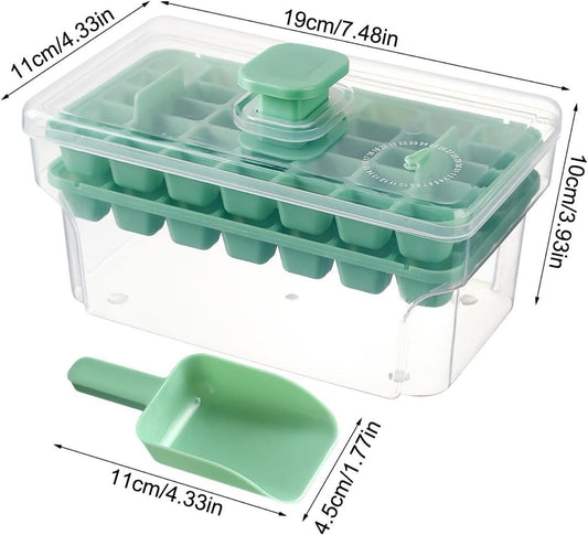 Ice Cube Tray With Bin & Lid - 68 Compartments