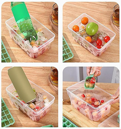 Ice Cube Tray With Bin & Lid - 68 Compartments