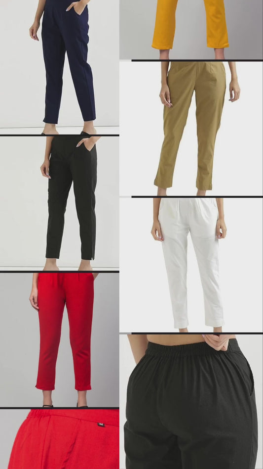REBAAS Women Cotton Blend Casual Pants Combo